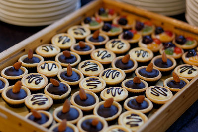 Close-up of desserts in tray