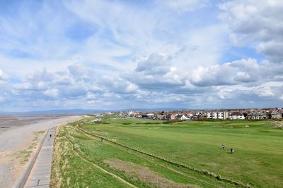 Panoramic view of golf course on the sea front 