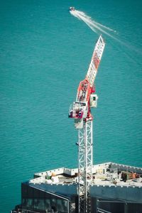 High angle view of ship on sea