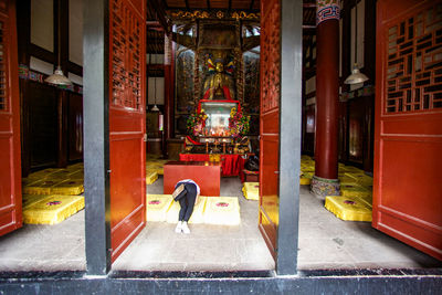 View of illuminated entrance of building