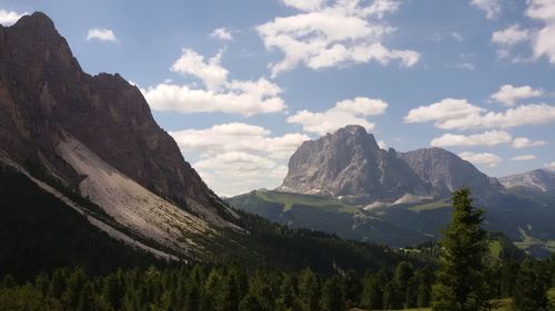 Scenic view of mountains against cloudy sky