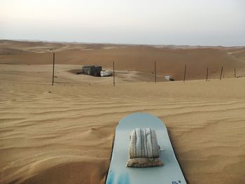 High angle view of beach against clear sky