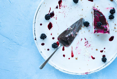 High angle view of dessert on plate