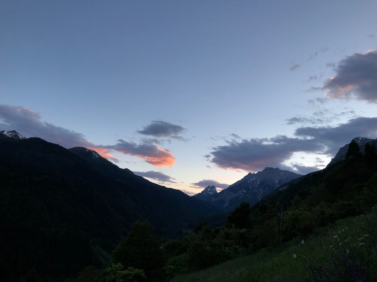 mountain, sky, beauty in nature, scenics - nature, cloud - sky, tranquility, tranquil scene, environment, landscape, non-urban scene, nature, mountain range, idyllic, no people, sunset, plant, outdoors, valley, majestic, land, mountain peak