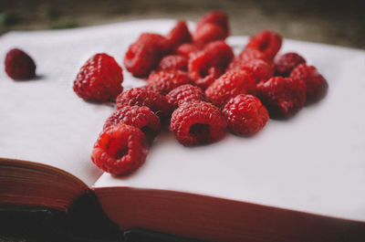 Close-up of strawberries in plate on table