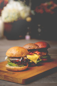 Close-up of burger on table