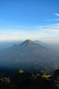 Landscape sindoro mountain from 3371 mdpl mount sumbing peak