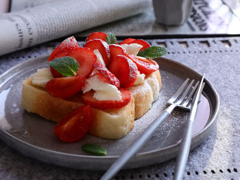 Close-up of dessert in plate on table