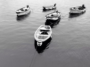 Moored motorboats on river