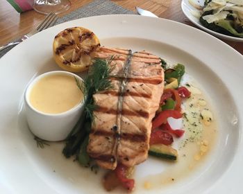 Close-up of food in plate on table