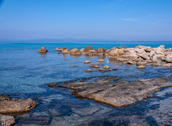 Scenic view of sea against blue sky