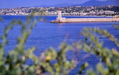 Scenic view of sea and buildings in city