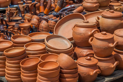 Stack of displayed for sale at market