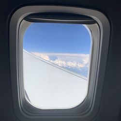 View of sky seen through airplane window