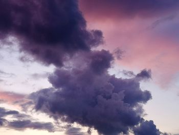 Low angle view of cloudy sky during sunset