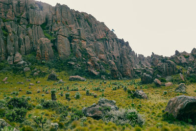 Scenic view of rock formations against sky at mount satima dragons teeth in the aberdares, kenya