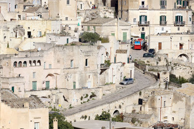 High angle view of buildings in town