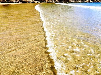 High angle view of waves on beach