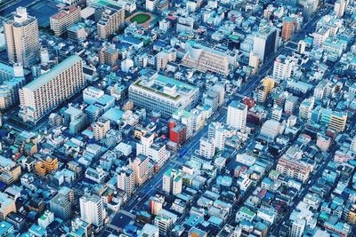 High angle view of buildings in city