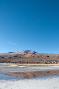 Scenic view of desert against clear blue sky