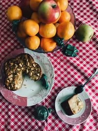 High angle view of breakfast on table