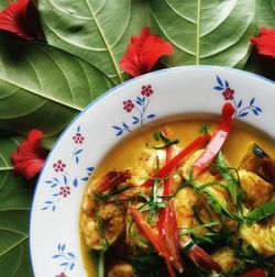 Directly above shot of curry served in plate