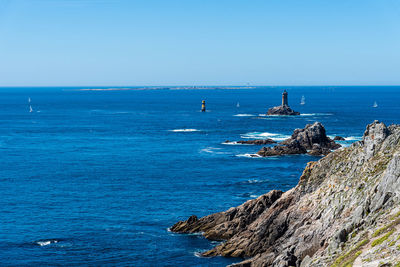 Scenic view of sea against clear sky