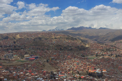 High angle view of townscape against sky