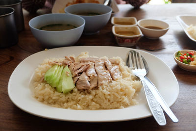 Close-up of breakfast served on table