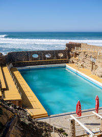 High angle view of swimmingpool against sky