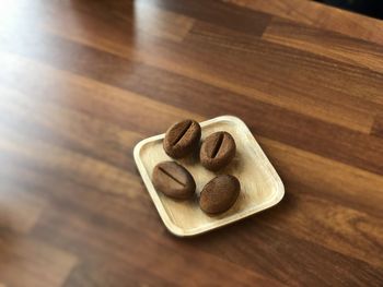High angle view of cookies on table