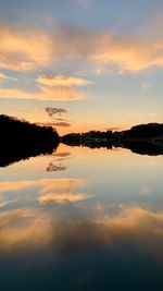 Scenic view of lake against sky during sunset