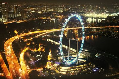 Aerial view of city at night