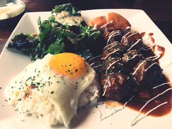 Close-up of breakfast served in plate