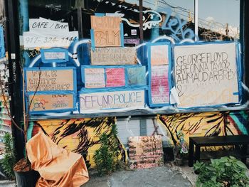 Graffiti on market stall for sale