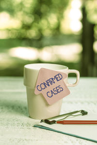 Close-up of coffee cup on table