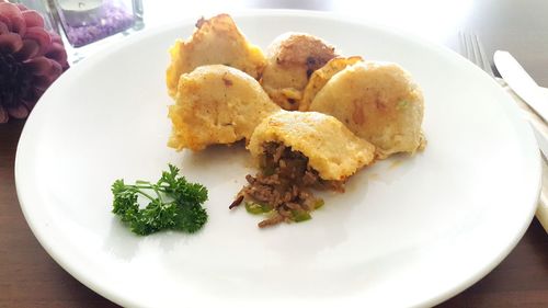 Close-up of food in plate on table