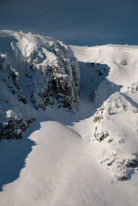 Scenic view of snow covered mountains against sky