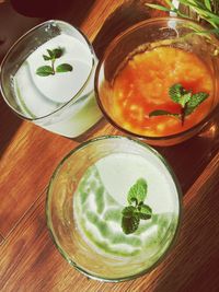 High angle view of drink on table