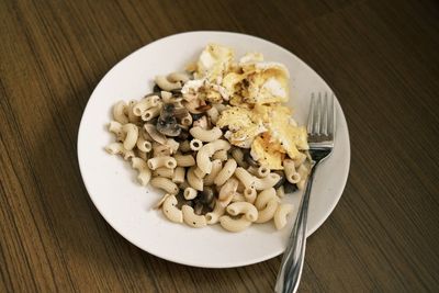 High angle view of breakfast served on table