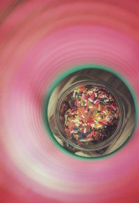 High angle view of multi colored candies on table