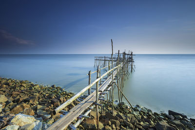 Long exposure shot, of fisherman jetty in batu pahat, johor, malaysia