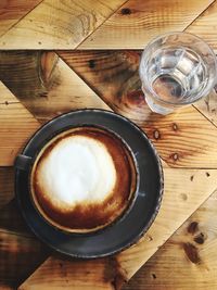 High angle view of coffee on table