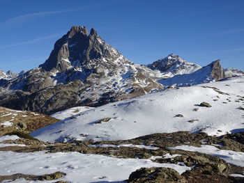 Scenic view of snow covered mountain against sky