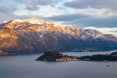 The panorama of lake como, from griante, showing bellagio and the surrounding mountains.