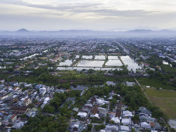 High angle view of townscape against sky