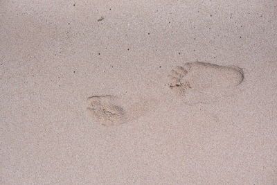 High angle view of footprints on sand