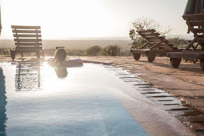 View of swimming pool against clear sky