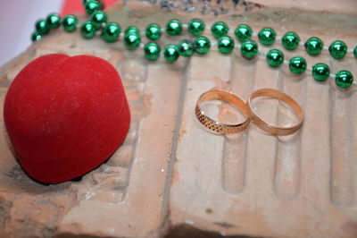 High angle view of objects on table