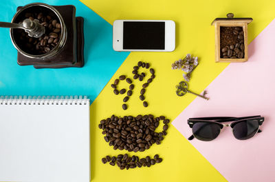 Directly above shot of coffee cup on table